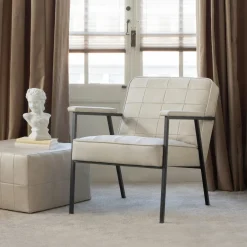 Clearance WOOOD Patchwork poef leerlook naturel