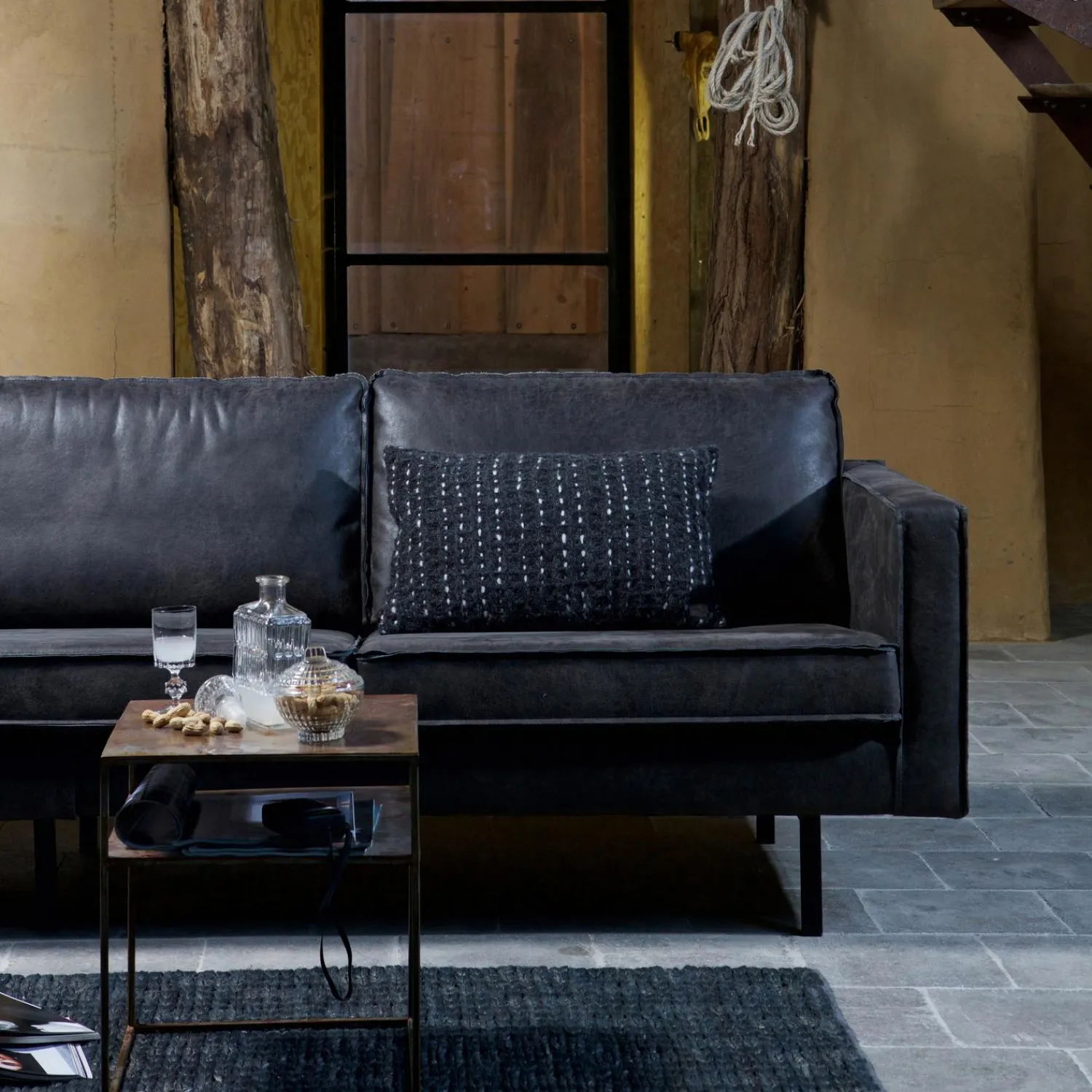 Best WOOOD Rodeo chaise longue links ecoleer Zwart