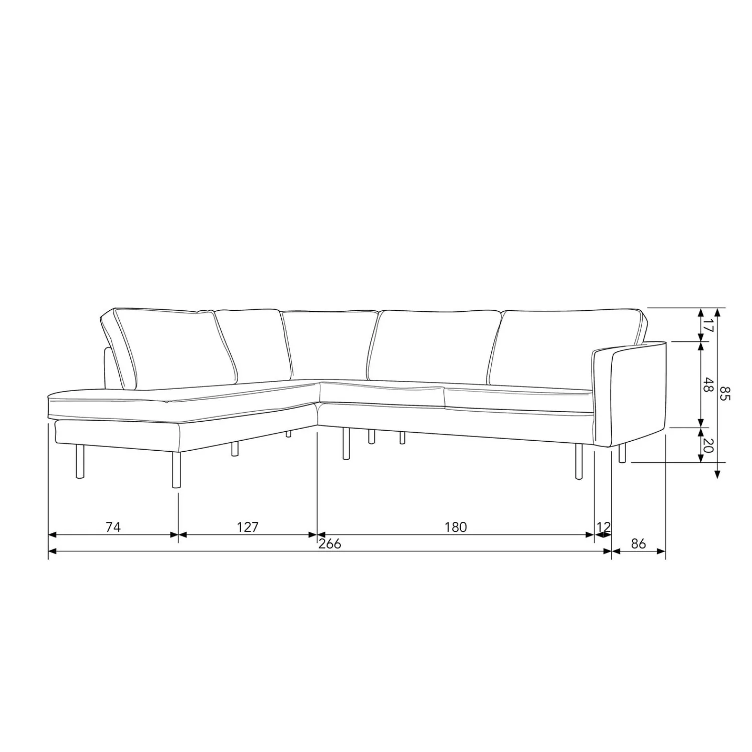 Hot WOOOD Rodeo hoekbank links velvet kastanje Kastanjebruin