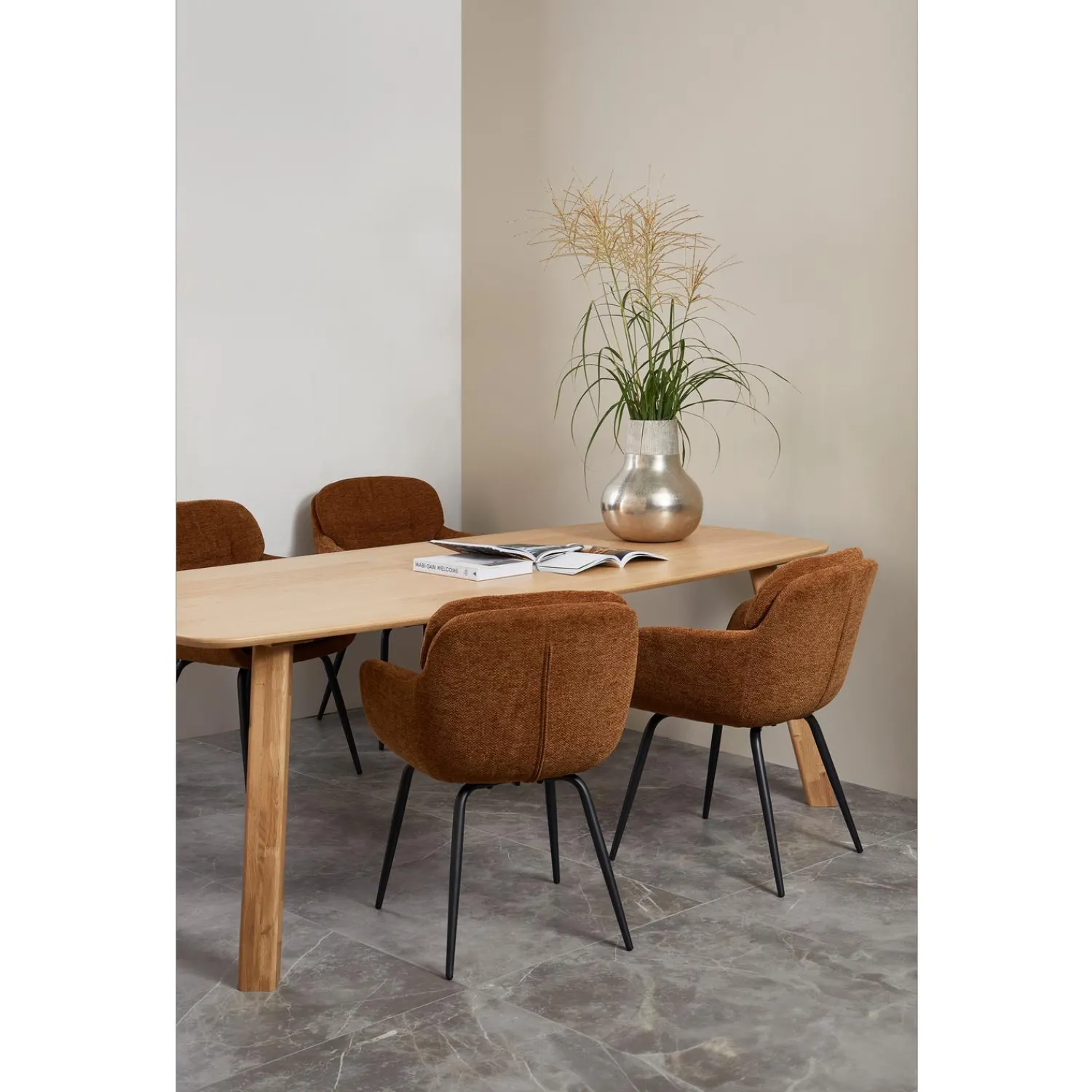 Clearance WOOOD Runa eetkamerstoel chenille Karamel bruin/geel