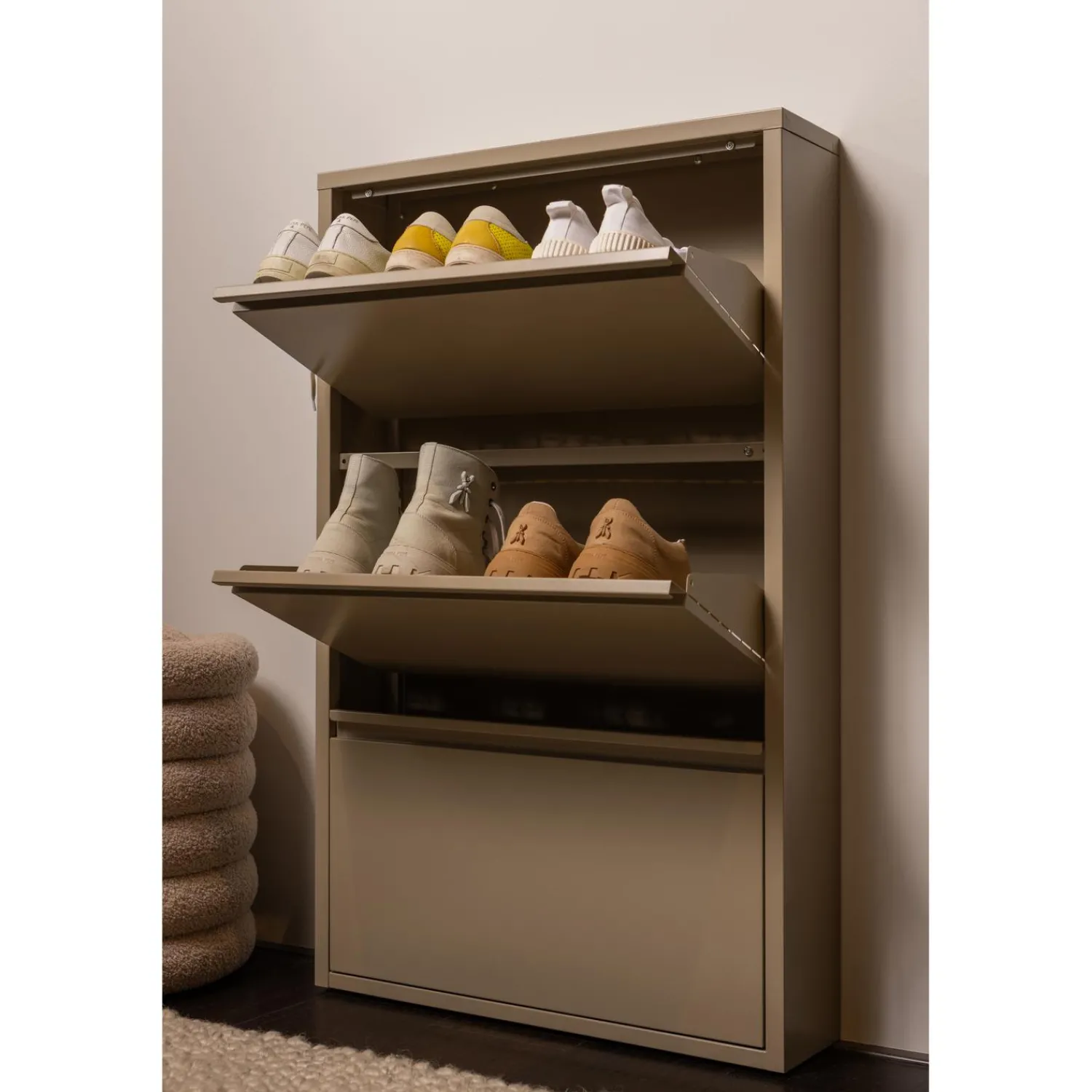 Outlet WOOOD Sabine 3-vaks schoenenkast metaal Zand