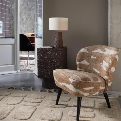 Outlet WOOOD Sara fauteuil geweven stof camouflage dessin Zand