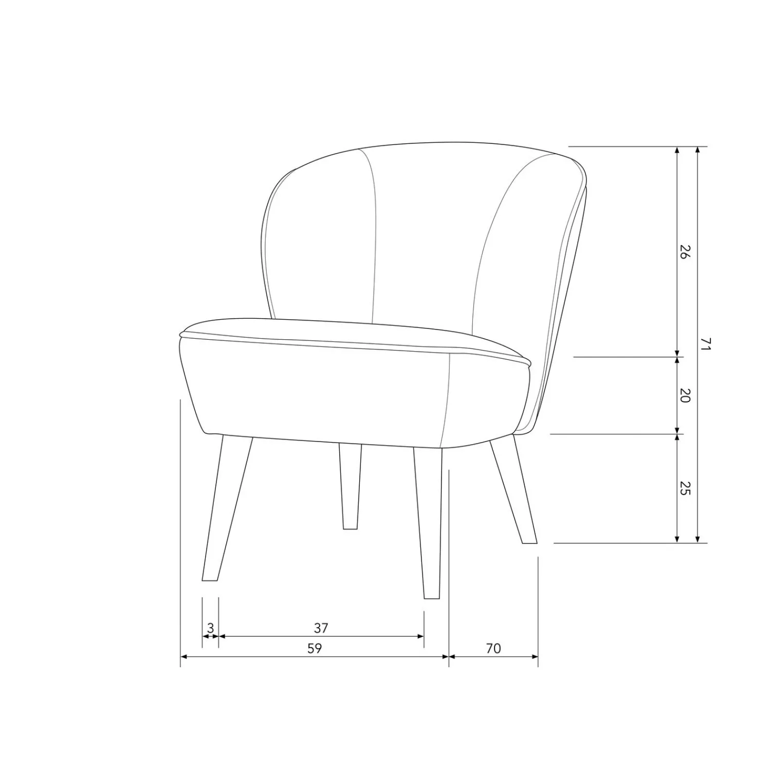 WOOOD Sara fauteuil structure velvet cognac