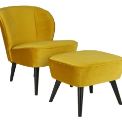 Outlet WOOOD Sara hocker op poten velvet Oker