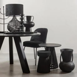 Online WOOOD Slats High bijzettafel hout zwart 48xø50