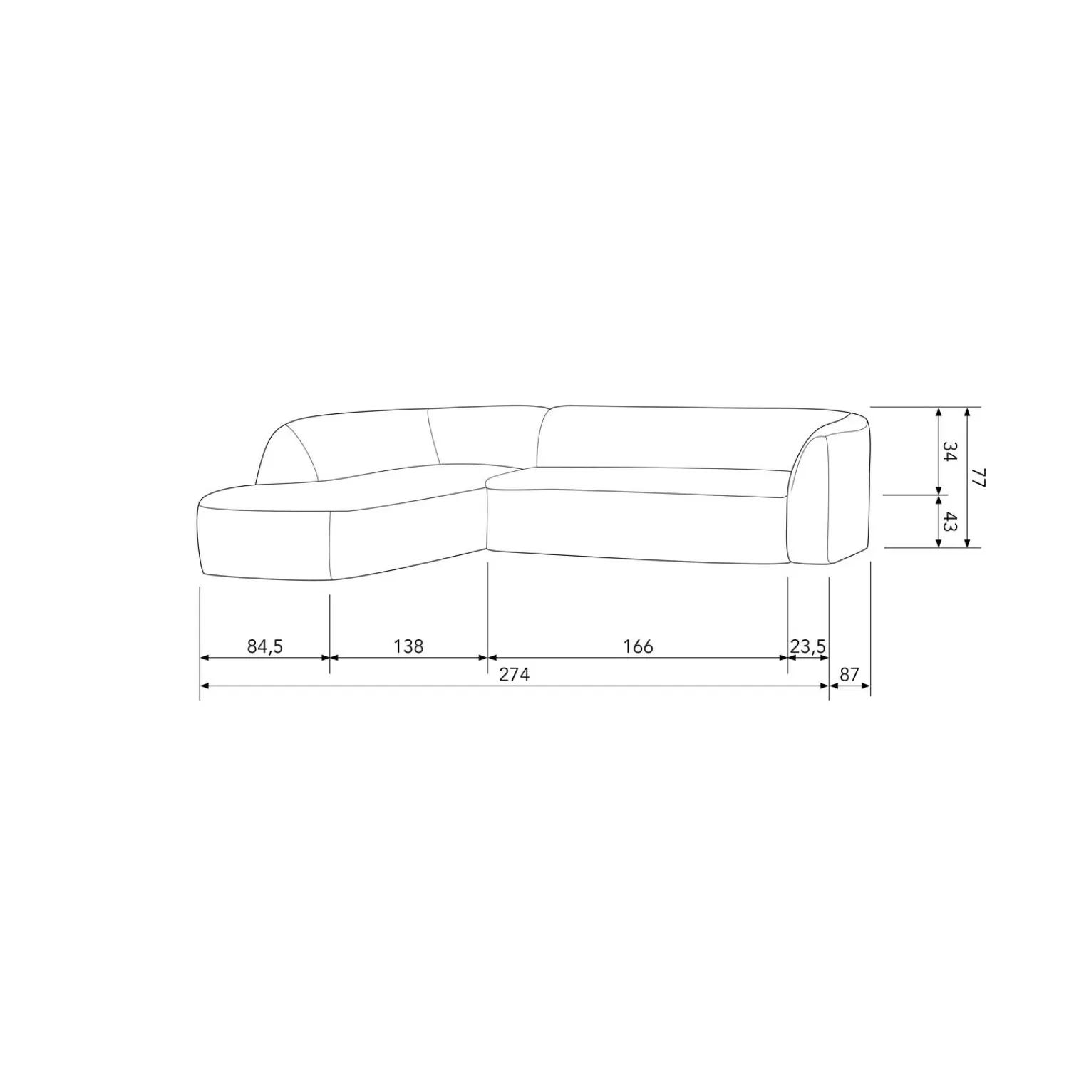 New WOOOD Sloping hoekbank links Naturel melange