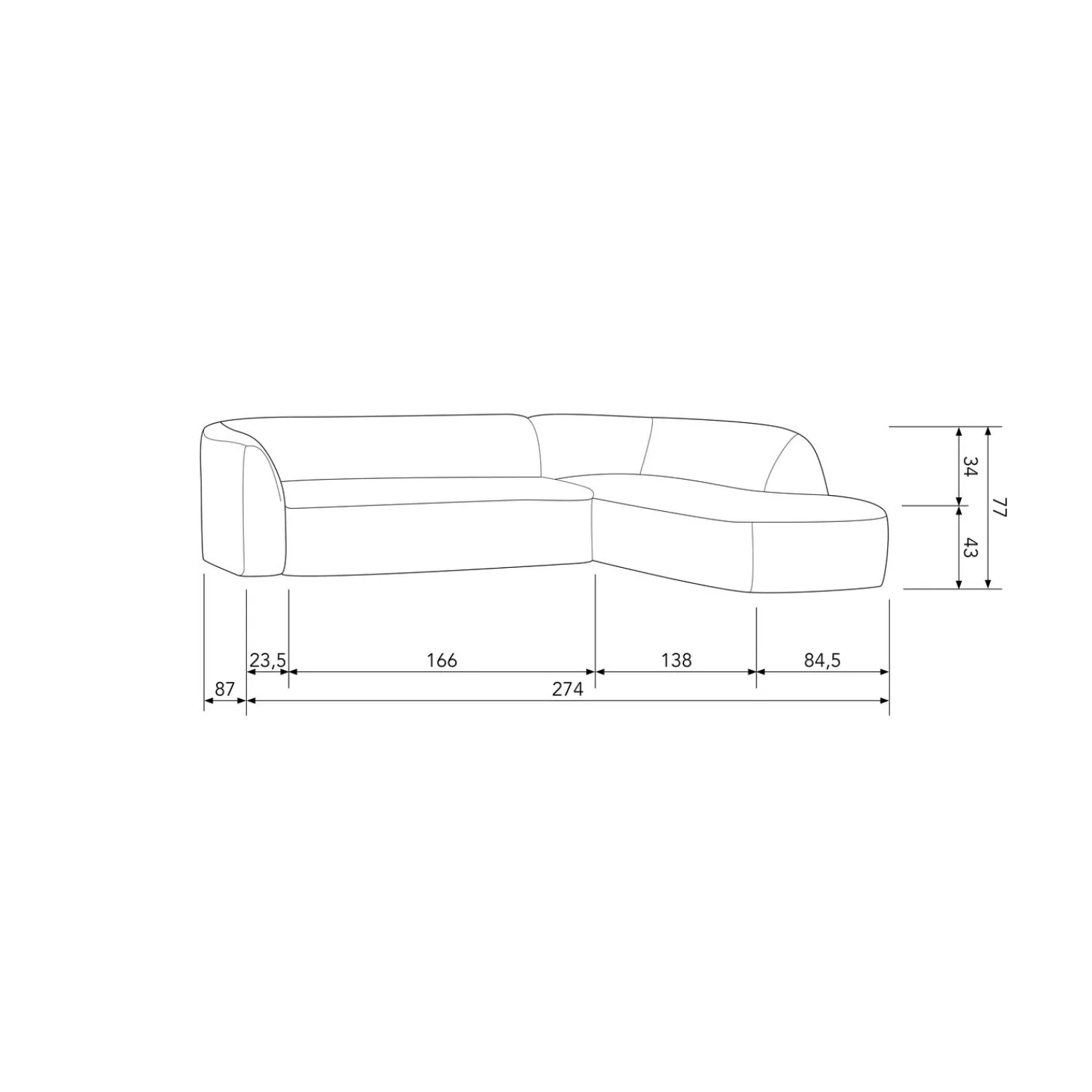 Best WOOOD Sloping hoekbank rechts Off white melange