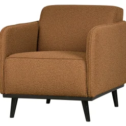 Best WOOOD Statement fauteuil met arm bouclé boter Botergeel