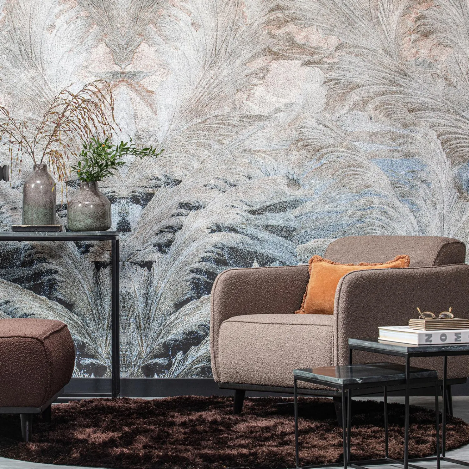 Best WOOOD Statement fauteuil met arm bouclé Nougat