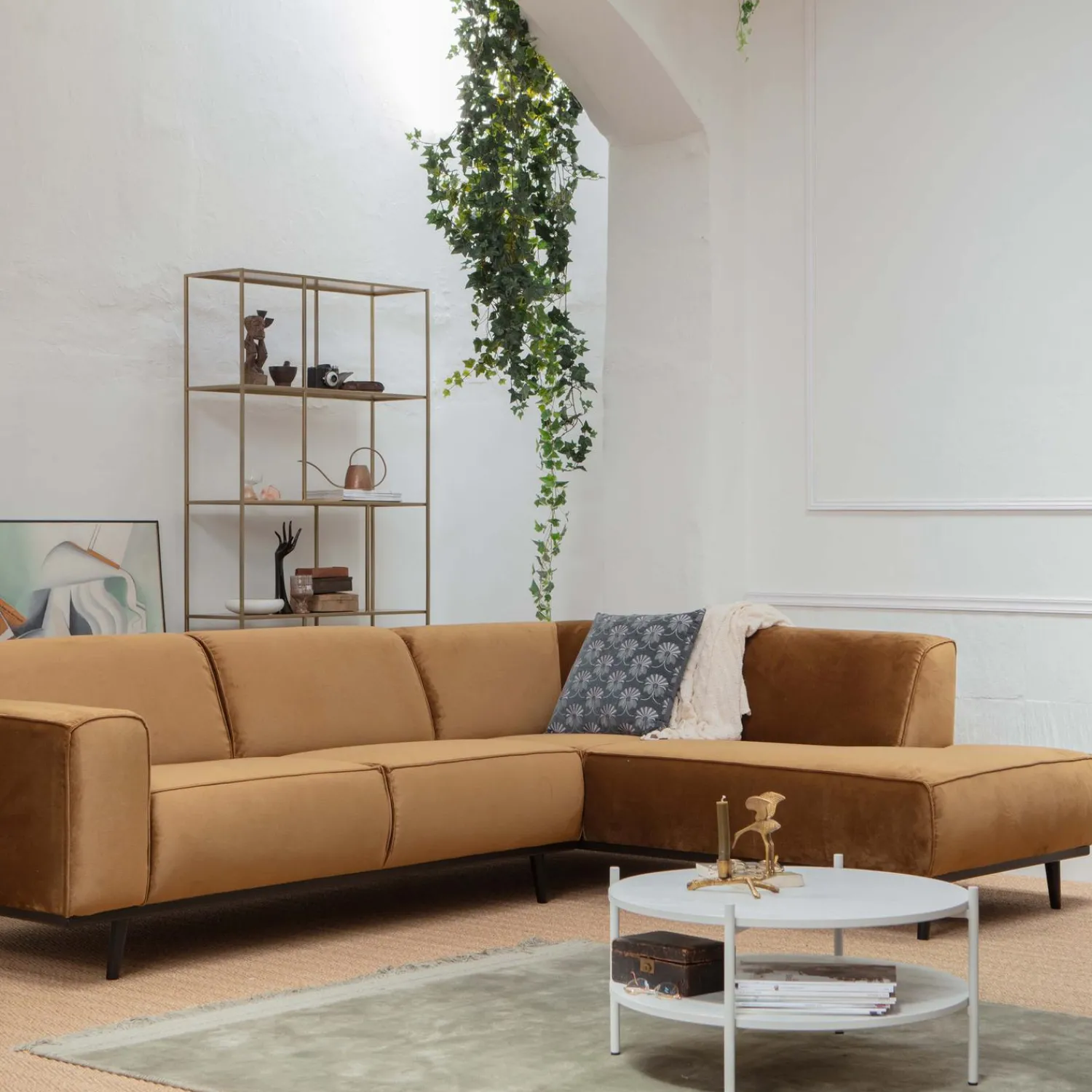 Discount WOOOD Statement hoekbank rechts velvet Honinggeel