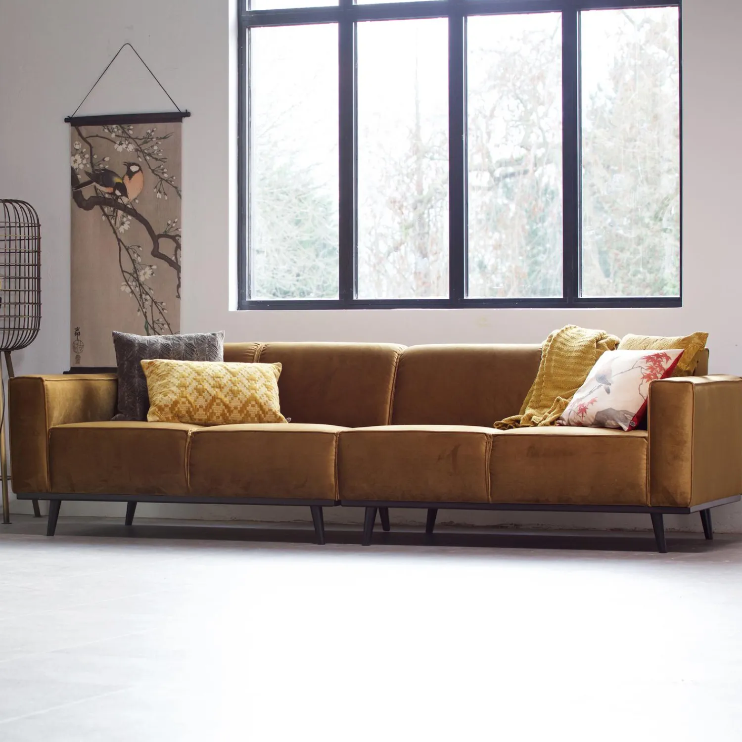 Clearance WOOOD Statement 4-zits bank 280 cm velvet Honinggeel