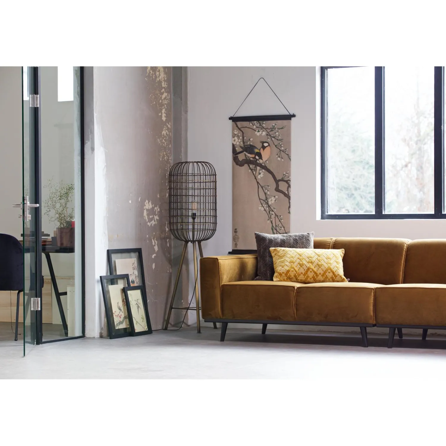 Clearance WOOOD Statement 4-zits bank 280 cm velvet Honinggeel