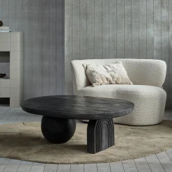 Online WOOOD Stone bankje links bouclé crème