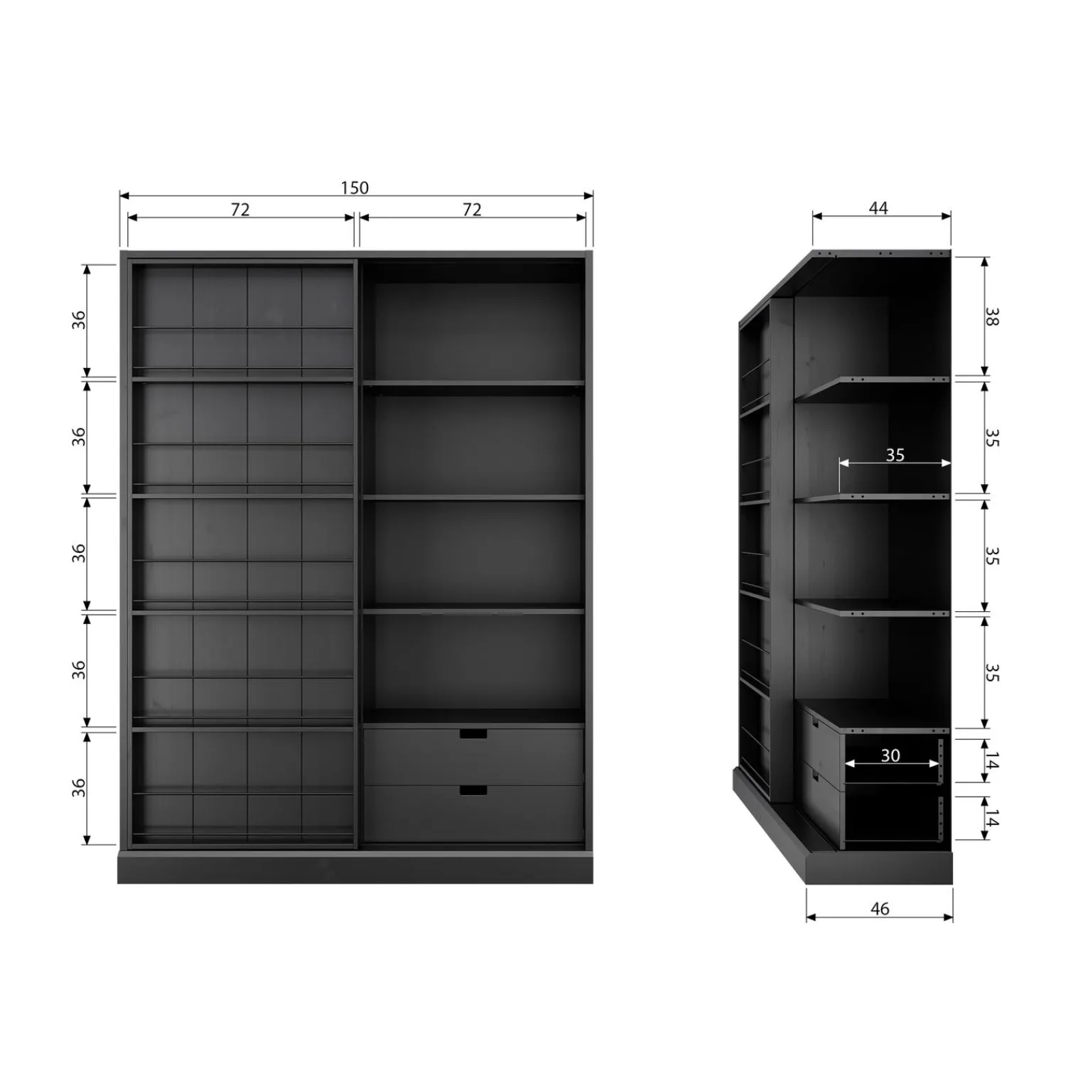 Best WOOOD Swing schuifdeurkast grenen geschuurd matzwart