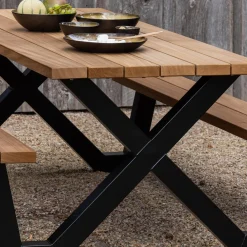 Hot WOOOD Tablo Outdoor picknicktafel ayous naturel X-poot metaal