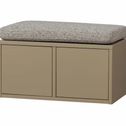 WOOOD Turner opbergbank grenen mud met zitkussen khaki