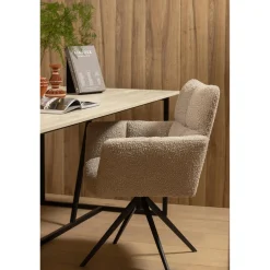 Online WOOOD Vinny draaistoel met armleuning bouclé zand