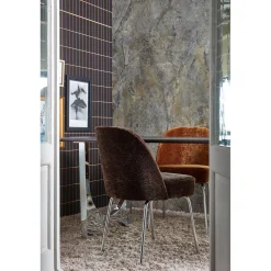 Sale WOOOD Vogue eetkamerstoel 3D chenille chrome poot Donkerbruin