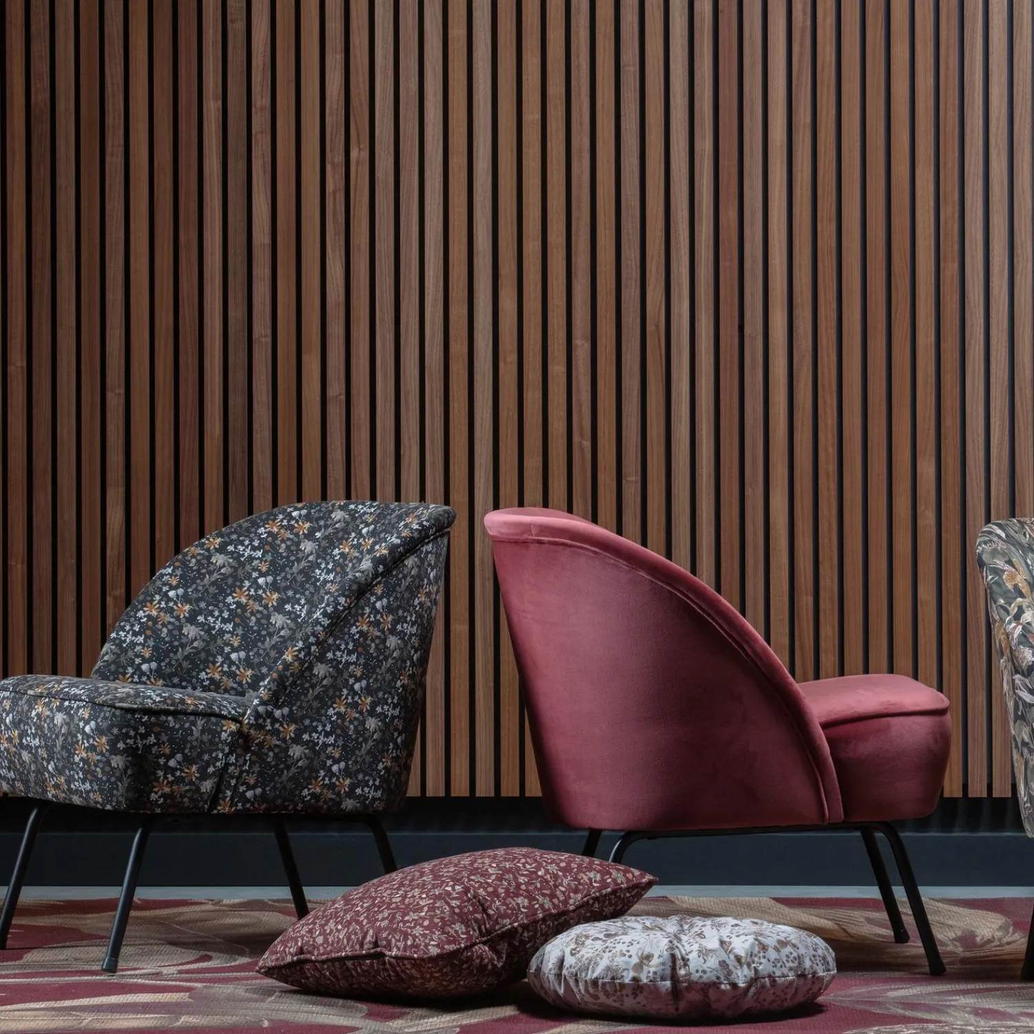 Best WOOOD Vogue fauteuil velvet Bouquet zwart